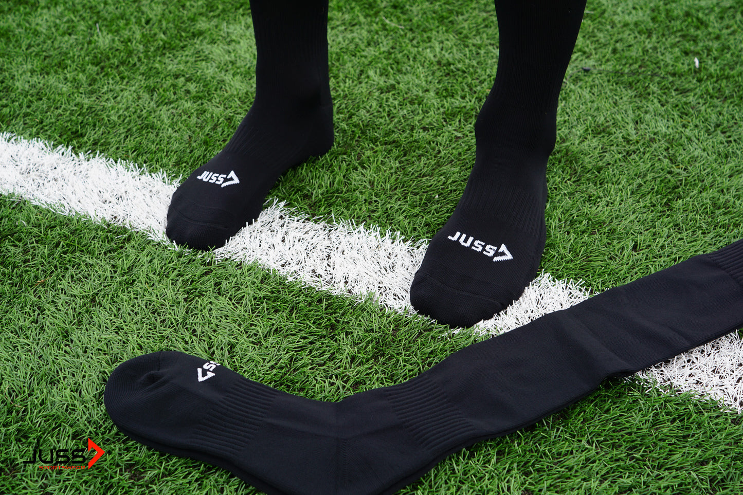 Zwarte premium voetbal kniekousen voor heren maat 41-45 JUSS7