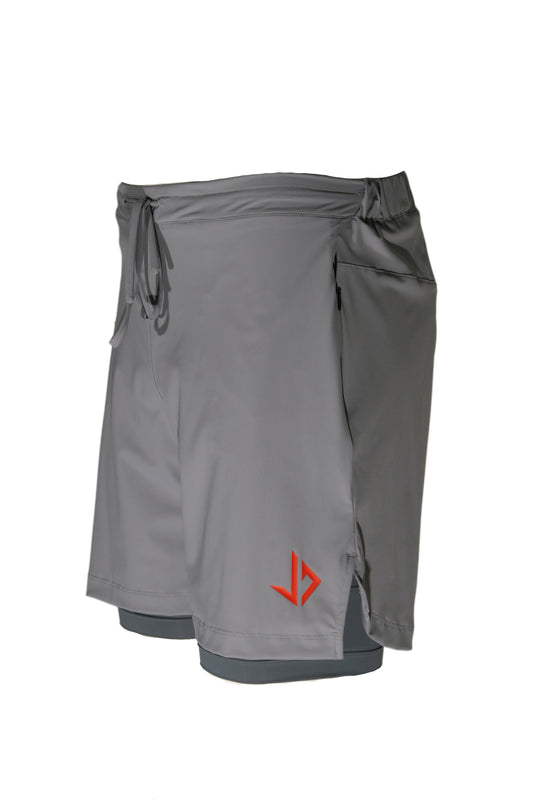 Grijze 2-in-1 heren hardloopbroek met binnenbroek en telefoonzak JUSS7 Sportswear