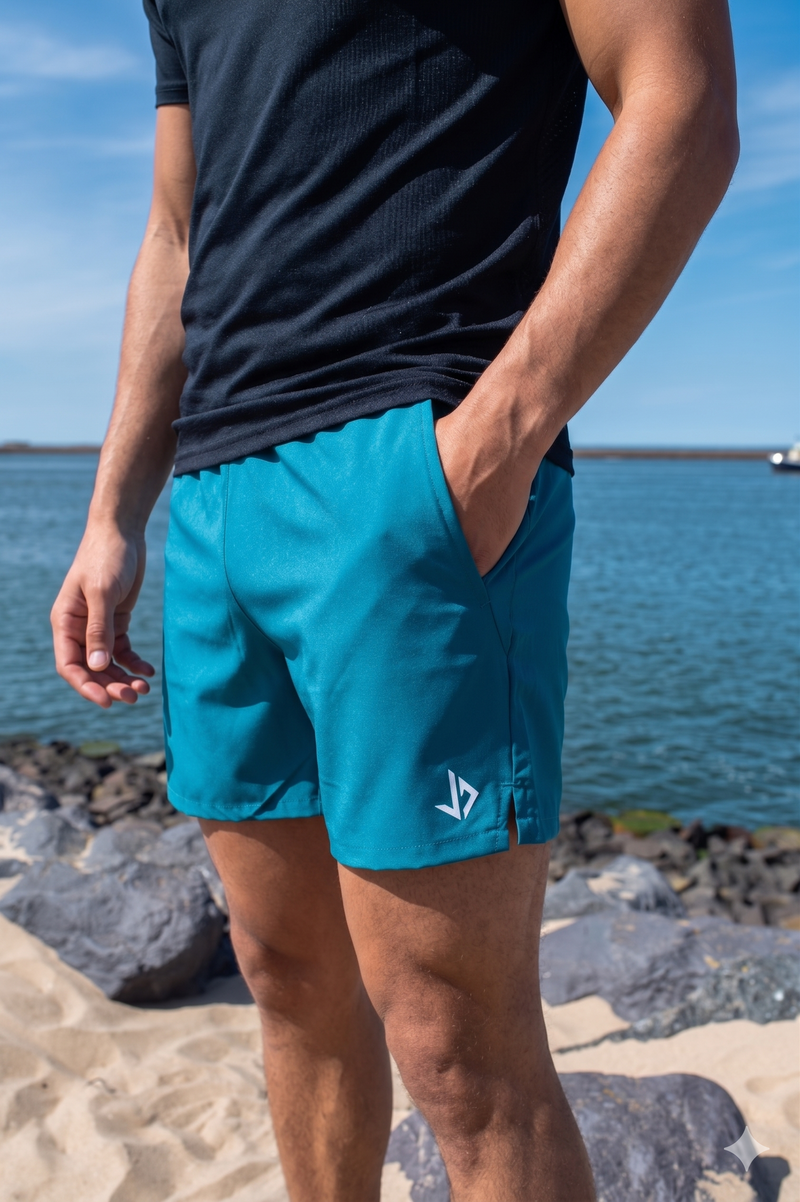 JUSS7 Aero Dry 2-in-1 Hybrid Short – Korte Sportbroek & Zwembroek – Met Ritszakken – Blauw