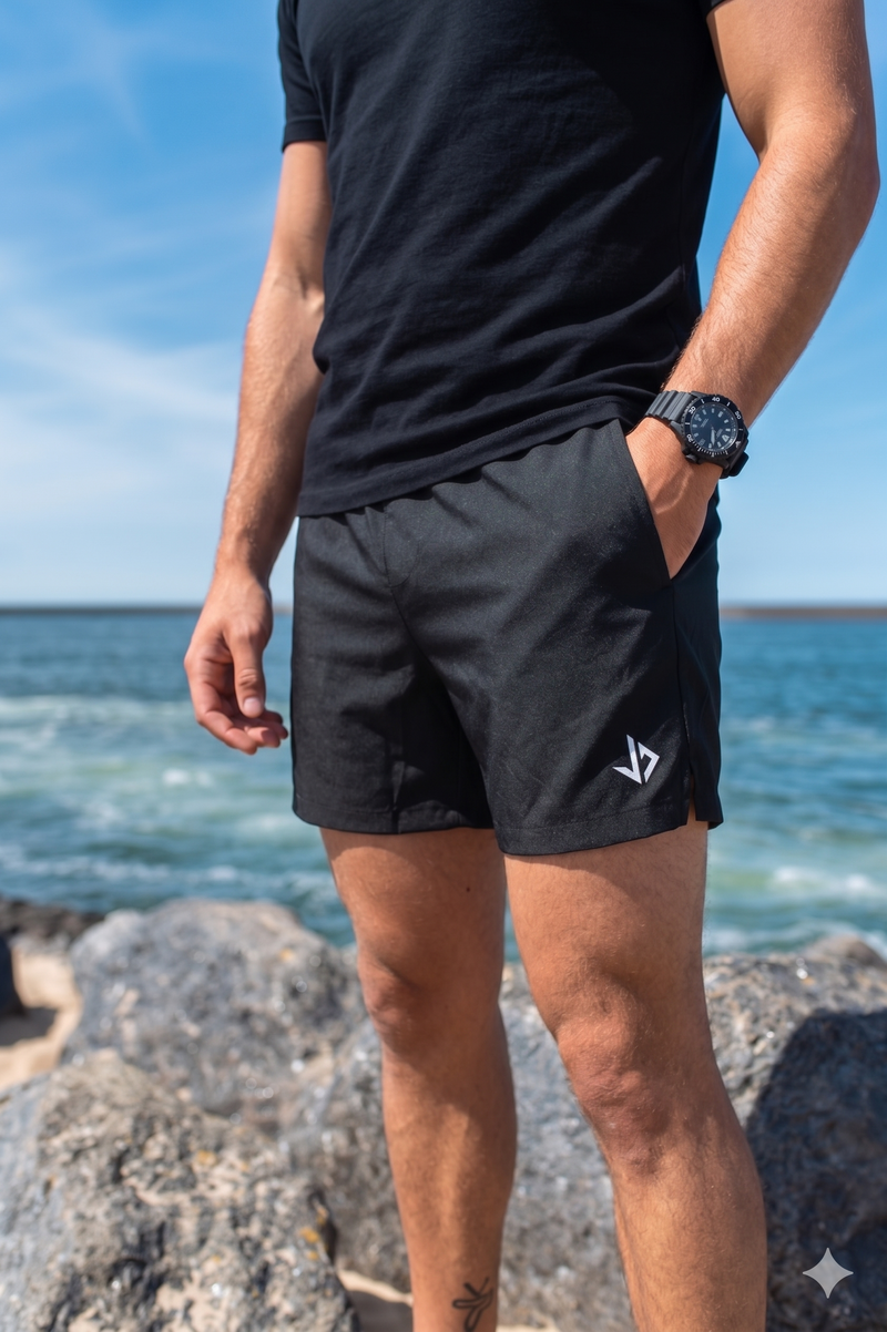 JUSS7 Aero Dry 2-in-1 Hybrid Short – Korte Sportbroek & Zwembroek – Met Ritszakken – Zwart