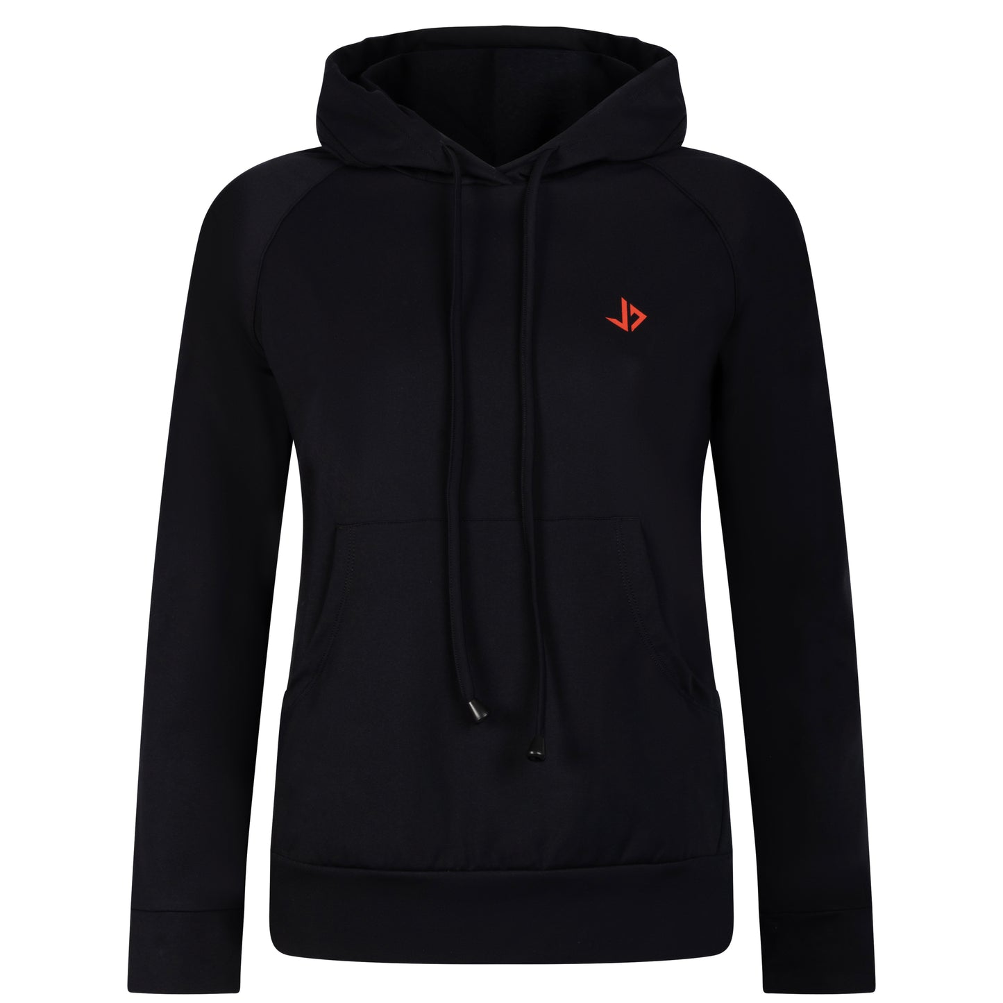 Lange vrouw draagt zwarte extra lange dames hoodie van JUSS7 Sportswear