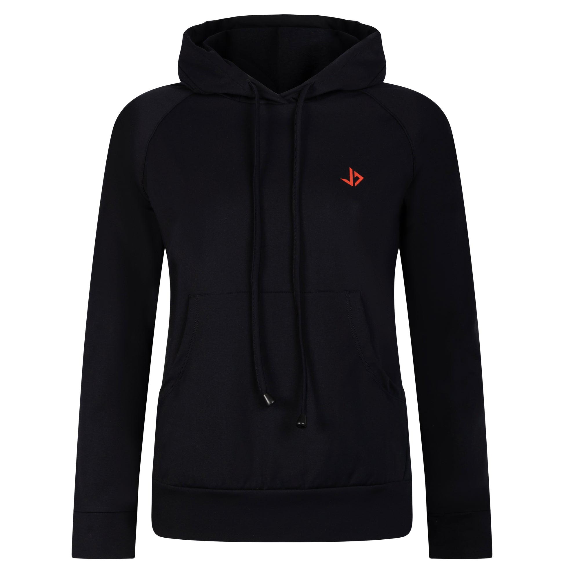 Lange vrouw draagt zwarte extra lange dames hoodie van JUSS7 Sportswear