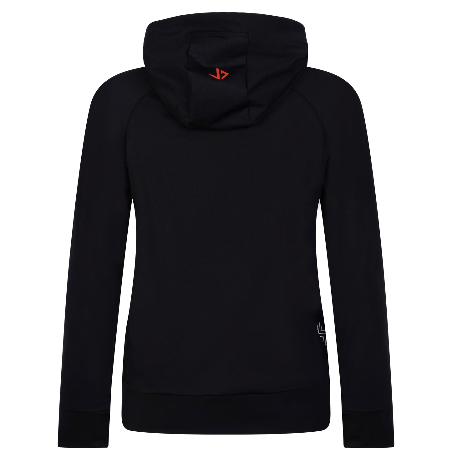 Lange vrouw draagt zwarte extra lange dames hoodie van JUSS7 Sportswear