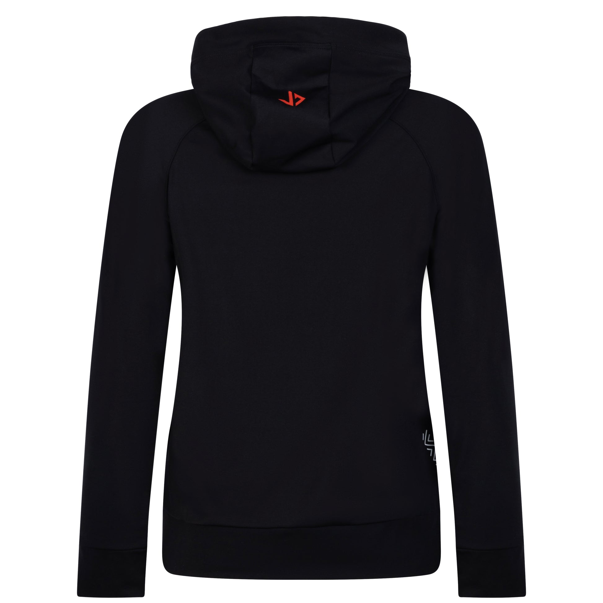 Lange vrouw draagt zwarte extra lange dames hoodie van JUSS7 Sportswear