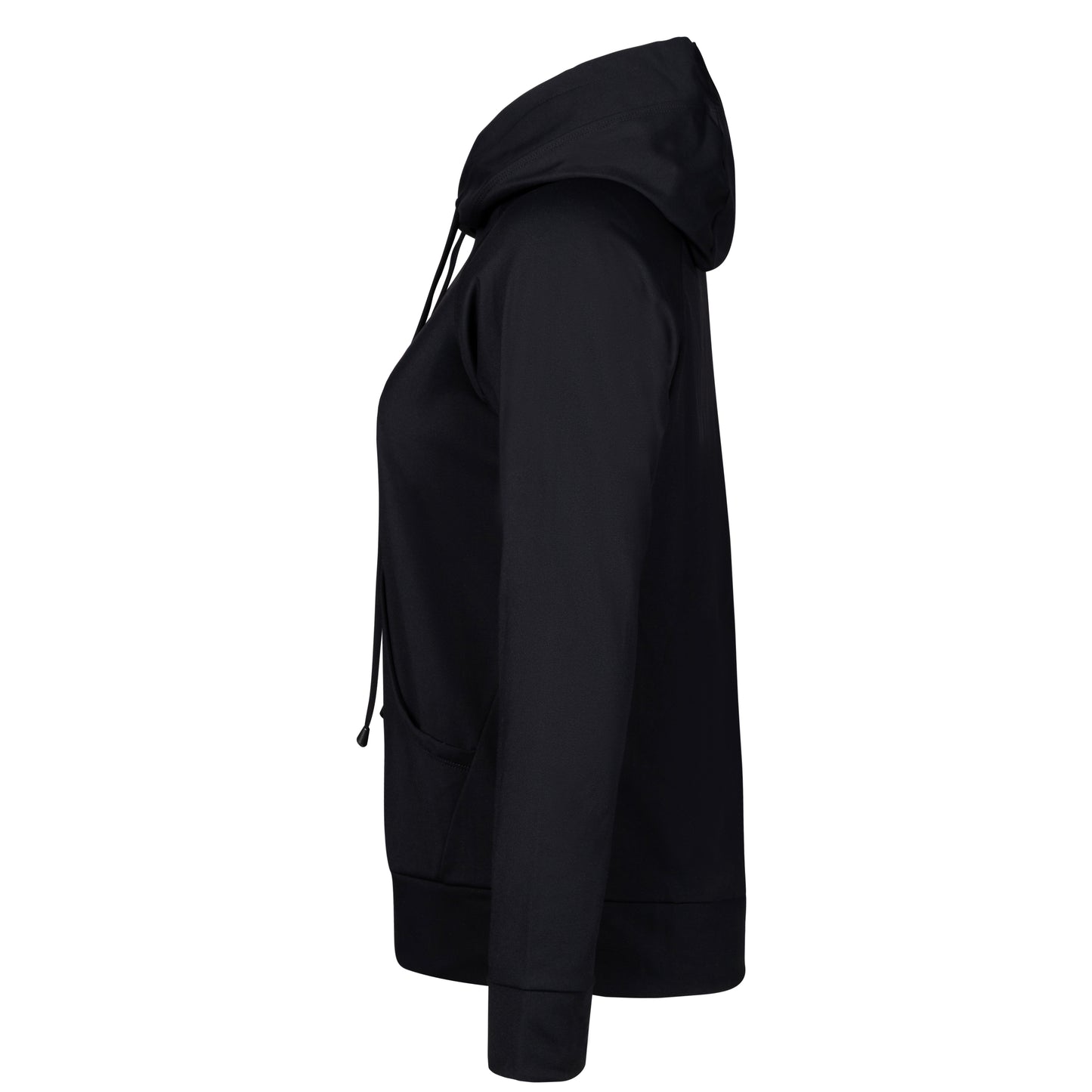 Lange vrouw draagt zwarte extra lange dames hoodie van JUSS7 Sportswear
