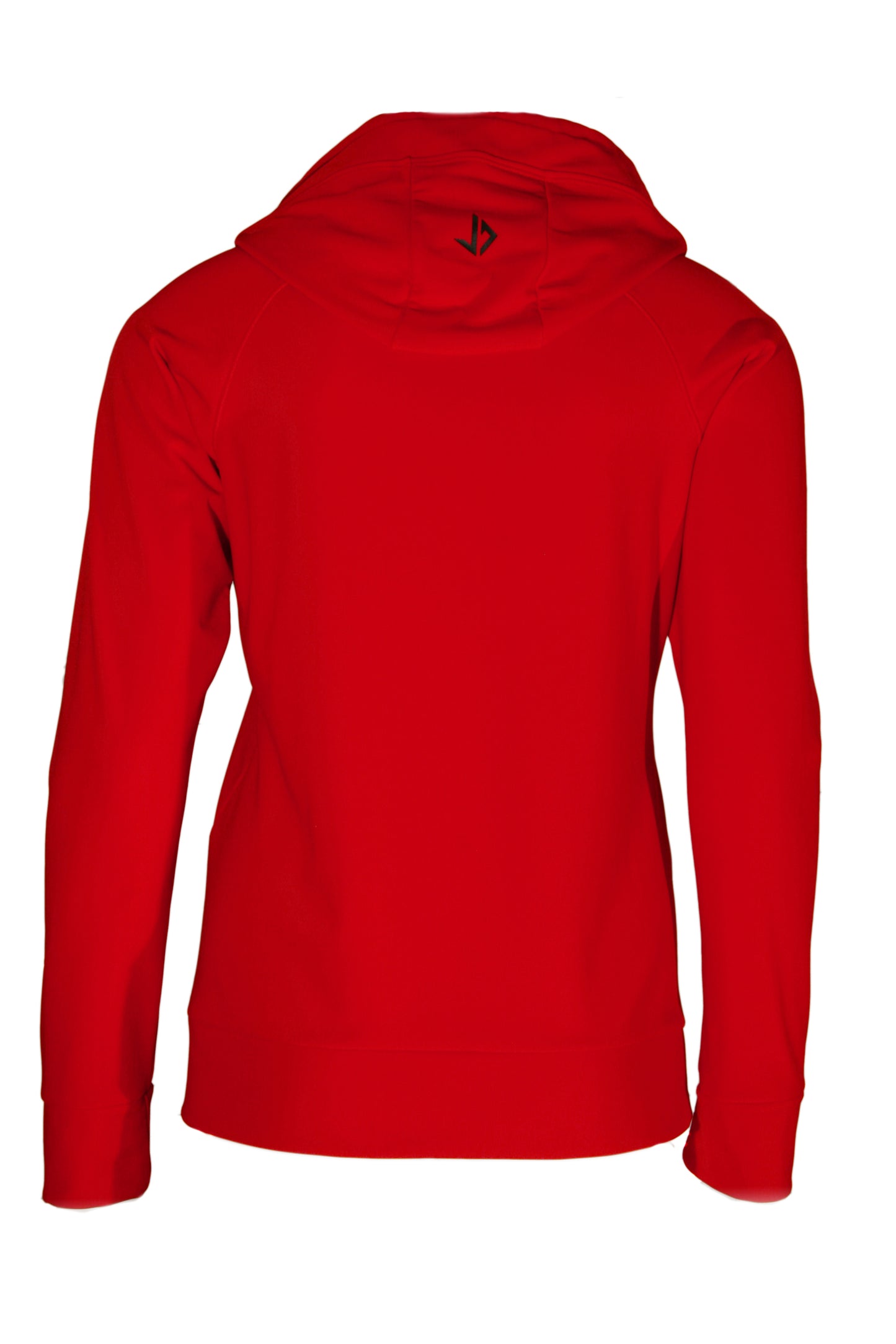 Lange vrouw draagt rode extra lange dames hoodie van JUSS7 Sportswear