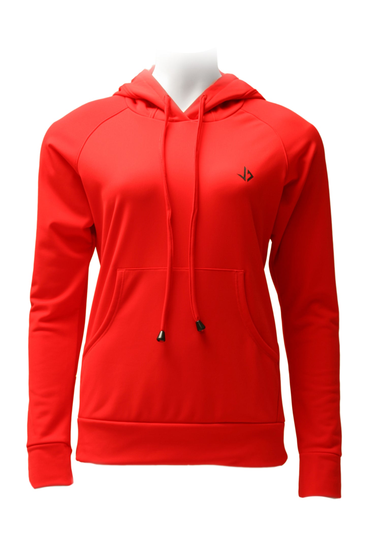 Lange vrouw draagt rode extra lange dames hoodie van JUSS7 Sportswear