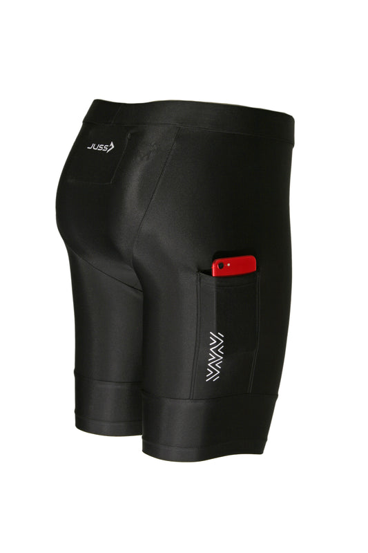 Detailfoto van de telefoonzak in de JUSS7 Run & Slide hardloopbroek zwart