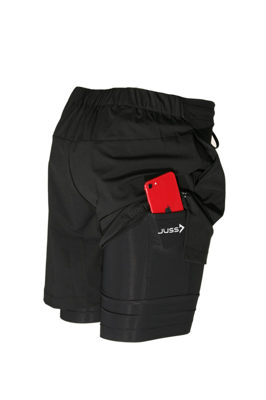 Zwarte 2-in-1 heren hardloopbroek met binnenbroek en telefoonzak JUSS7 Sportswear