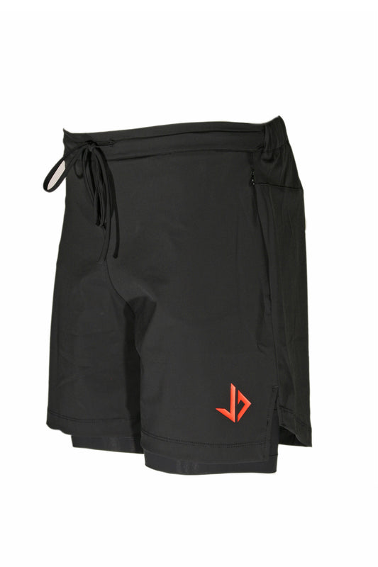 Zwarte 2-in-1 heren hardloopbroek met binnenbroek en telefoonzak JUSS7 Sportswear